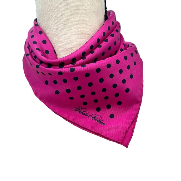 BROOKS BROTHERS HOT PINK WITH BLACK POLKA DOTS SILK SQUARE SCARF - Picture 1 of 9